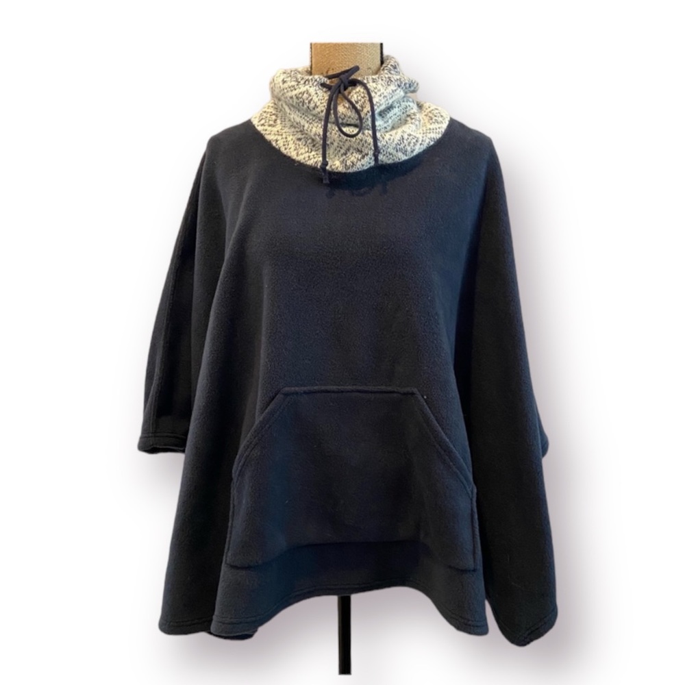 PARKHURST CANADA Poncho Fair Isle Funnel Neck Fleece Wool Alpaca Blend OS